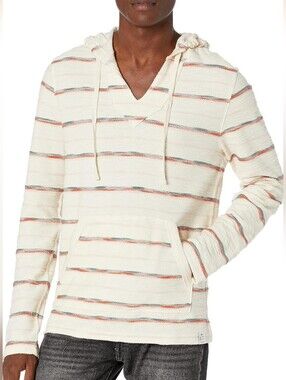 Men's Lucky Brand Size L Striped Baja Hooded Pullover Sweatshirt Hoodie